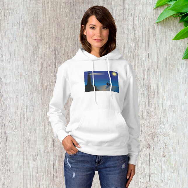Leuchtturm und Segelboot am Nachmittag Mondlicht Hoodie (Von Creator hochgeladen)