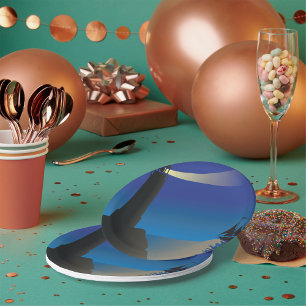 Leuchtturm und Segelboot am Nachmittag Mondlicht Pappteller