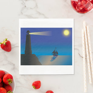 Leuchtturm und Segelboot am Nachmittag Mondlicht Serviette