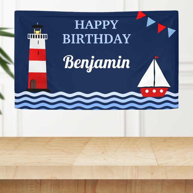 Leuchtturm-und Segelboot-Seegeburtstags-Party Banner (Von Creator hochgeladen)