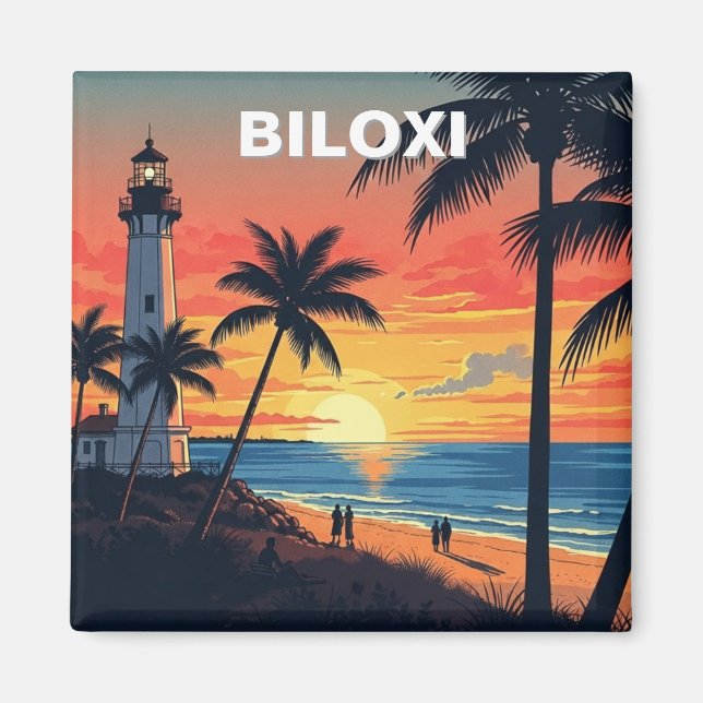 Leuchtturm und Strand in Biloxi Mississippi Magnet (Vorne)
