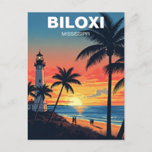 Leuchtturm und Strand in Biloxi Mississippi Postkarte