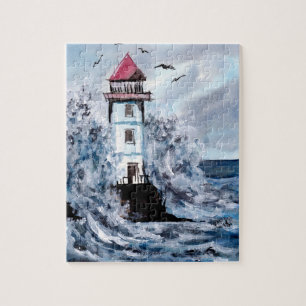 Leuchtturm und Wasserfarbe des Sturms Puzzle