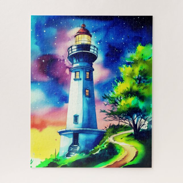Leuchtturm unter einem Sternenhimmel Puzzle (Vertikal)