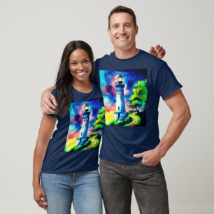 Leuchtturm unter einem Sternenhimmel T-Shirt