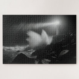 Leuchtturm Vigil über Sturmsee Monochrome Kunst Puzzle
