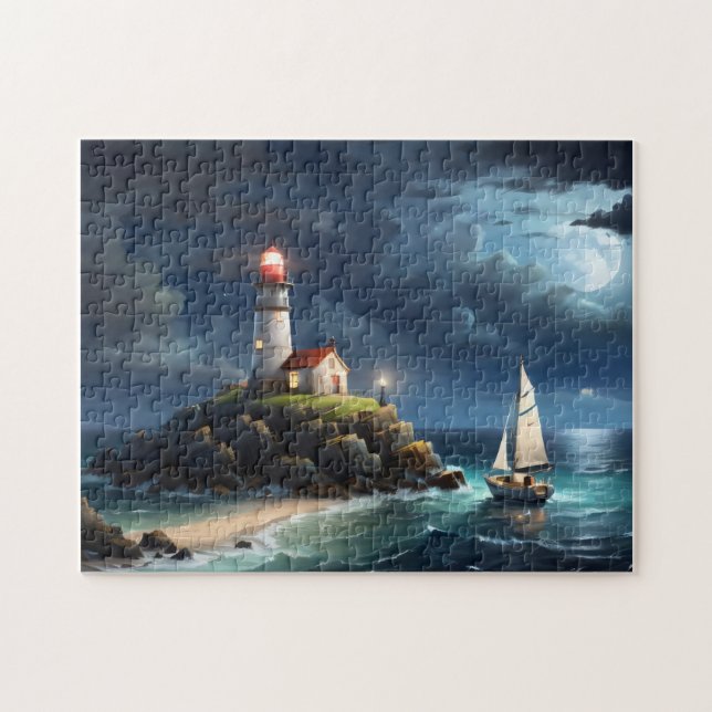 Leuchtturm Vollmond Leerfahrt Puzzle (Horizontal)