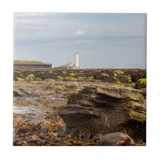 Leuchtturm Whitley Bay  Fliese (Vorderseite)