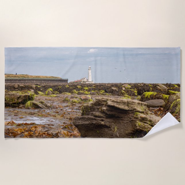 Leuchtturm Whitley Bay Strandtuch (Vorderseite)