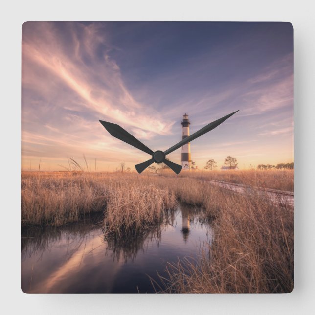 Leuchttürme | Bodie Island Outerbanks NC Quadratische Wanduhr (Vorderseite)