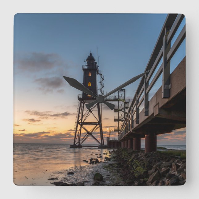 Leuchttürme | Eversand-Oberfeue Deutschland Quadratische Wanduhr (Vorderseite)