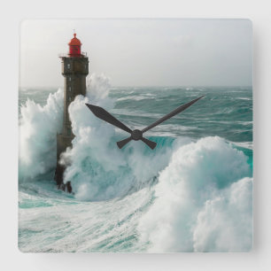 Leuchttürme   Jument Lighthouse Ouessant Frankreic Quadratische Wanduhr