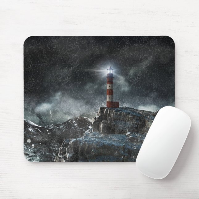 Leuchttürme | Leuchtturm im Sturm Mousepad (Mit Mouse)