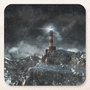 Leuchttürme   Leuchtturm im Sturm Rechteckiger Pappuntersetzer