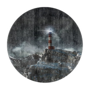 Leuchttürme   Leuchtturm im Sturm Schneidebrett