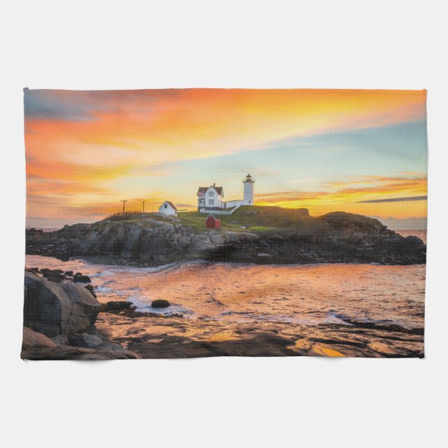 Leuchttürme | Nubble Lighthouse Maine Geschirrtuch (Horizontal)