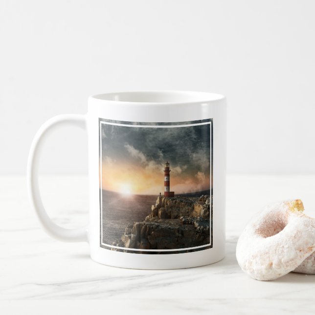 Leuchttürme | Rotweiße Leuchttürme Kaffeetasse (Mit Donut)