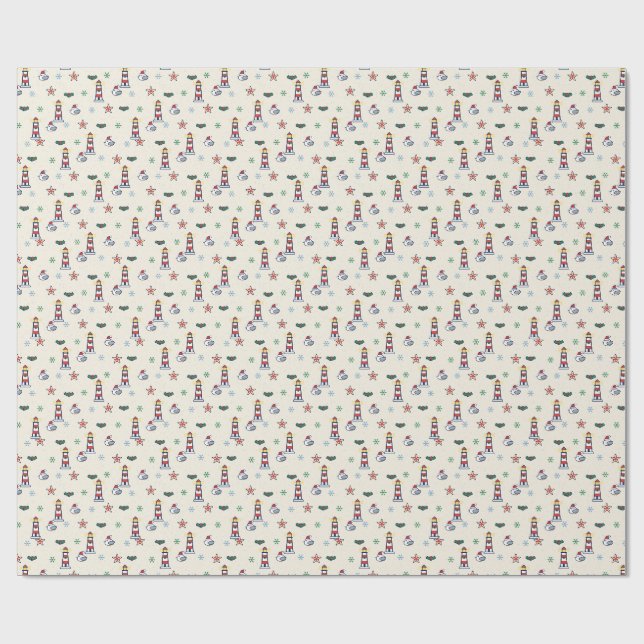 Leuchttürme Weihnachtsküste Möwen Geschenkpapier (Flach)