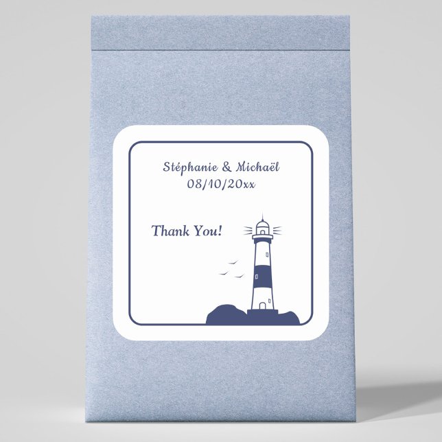 Leuchtturmhochzeit Quadratischer Aufkleber (Lighthouse Wedding Sticker)