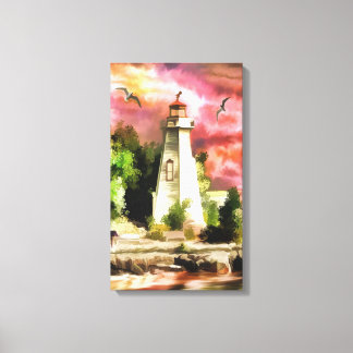 Leuchtturmszene in rosa Farbtöne Canvas Print Leinwanddruck