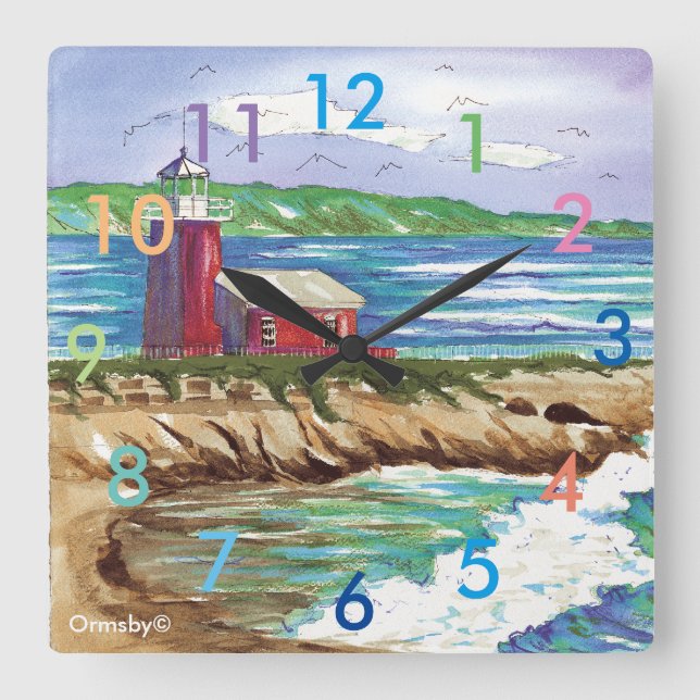 Leuchtturmuhr - Santa Cruz Quadratische Wanduhr (Vorderseite)