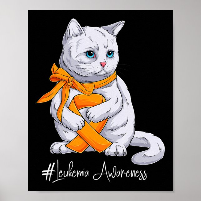 Leukämie Aufklärung Monat Orange Ribbon Katze Poster (Vorne)