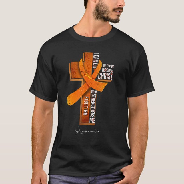 Leukämie Bewusstsein Orangenband Christliches Kreu T-Shirt (Vorderseite)