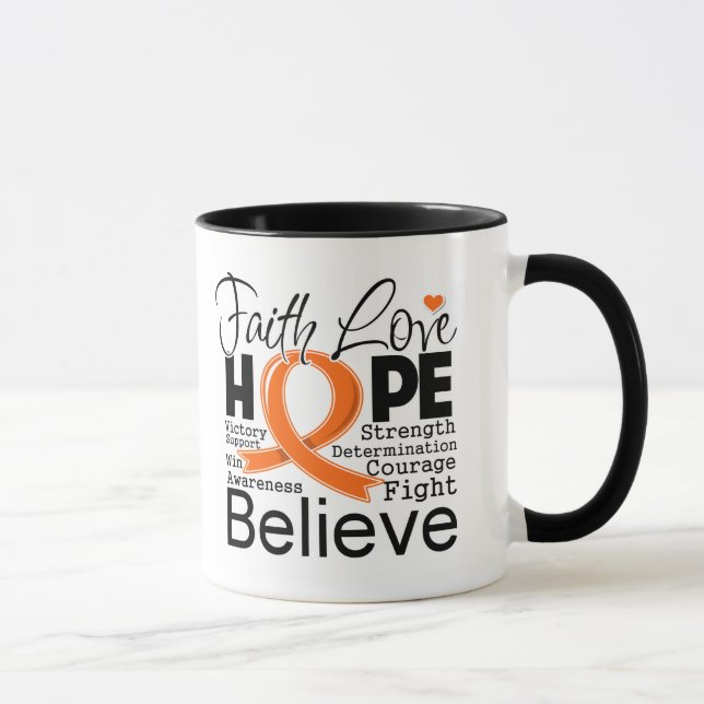 Leukämie-typografische Glauben-Liebe-Hoffnung Tasse (Rechts)