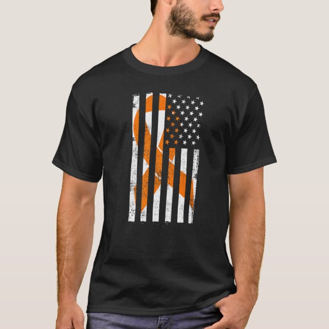 Leukemia 4. Juli Orange Awareness Ribbon Ameri T-Shirt (Vorderseite)