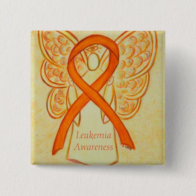 Leukemia Angel Orange Awareness Ribbon Art Buttone Button (Vorderseite)