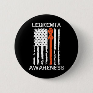 Leukemia Awareness American Flag Orange Ribbon Button