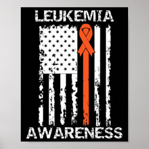 Leukemia Awareness American Flag Orange Ribbon Poster