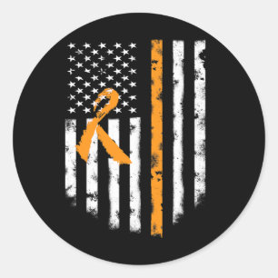 Leukemia Awareness American Flag Orange Ribbon Te Runder Aufkleber