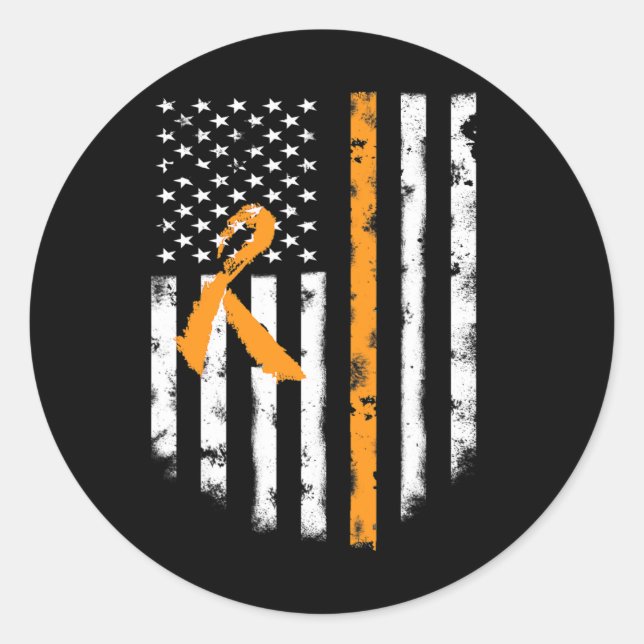 Leukemia Awareness American Flag Orange Ribbon Te Runder Aufkleber (Vorderseite)