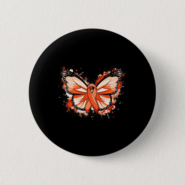 Leukemia Awareness gibt Orange Ribbon Butterfly Button (Vorderseite)
