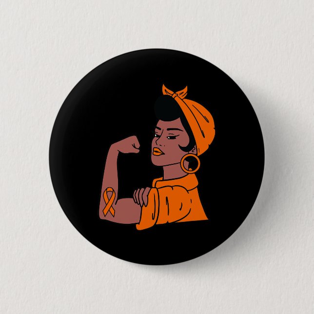 Leukemia Awareness Month Orange Ribbon Krieger Wo Button (Vorderseite)