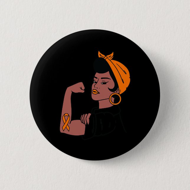 Leukemia Awareness Month Orange Ribbon Krieger Wo Button (Vorderseite)