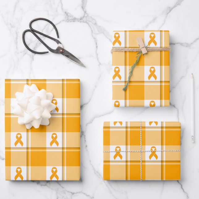 Leukemia Awareness Plaid Orange Ribbon Geschenkpapier Set (Vorderseite)