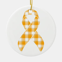 Leukemia Awareness Plaid Orange Ribbon Keramik Ornament