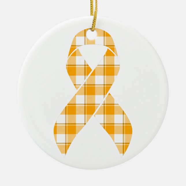 Leukemia Awareness Plaid Orange Ribbon Keramik Ornament (Vorne)