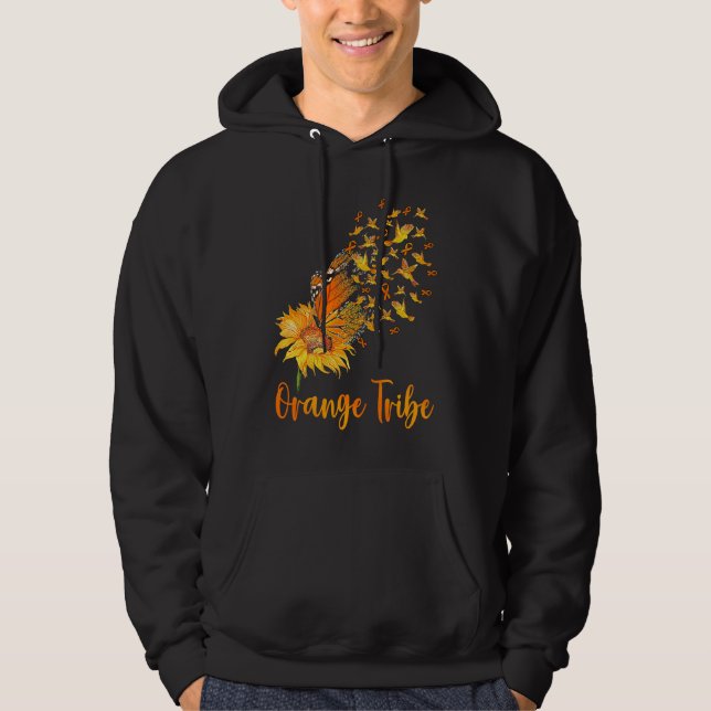 Leukemia Awareness Sunflower Butterfly Orange Ribb Hoodie (Vorderseite)