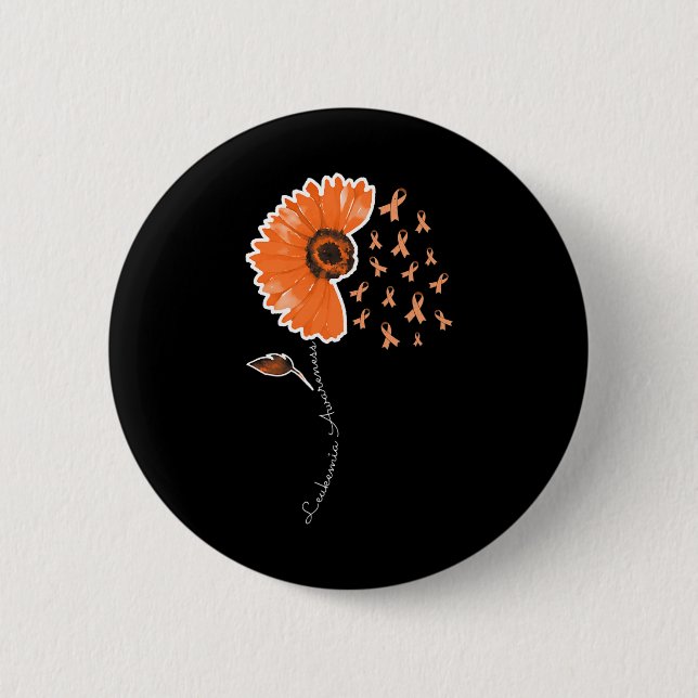 Leukemia Awareness Warrior Orange Ribbon Sunflower Button (Vorderseite)