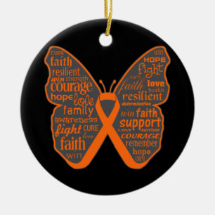 Leukemia Butterfly Collage of Words Keramik Ornament