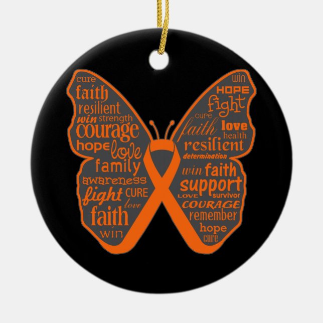 Leukemia Butterfly Collage of Words Keramik Ornament (Vorne)