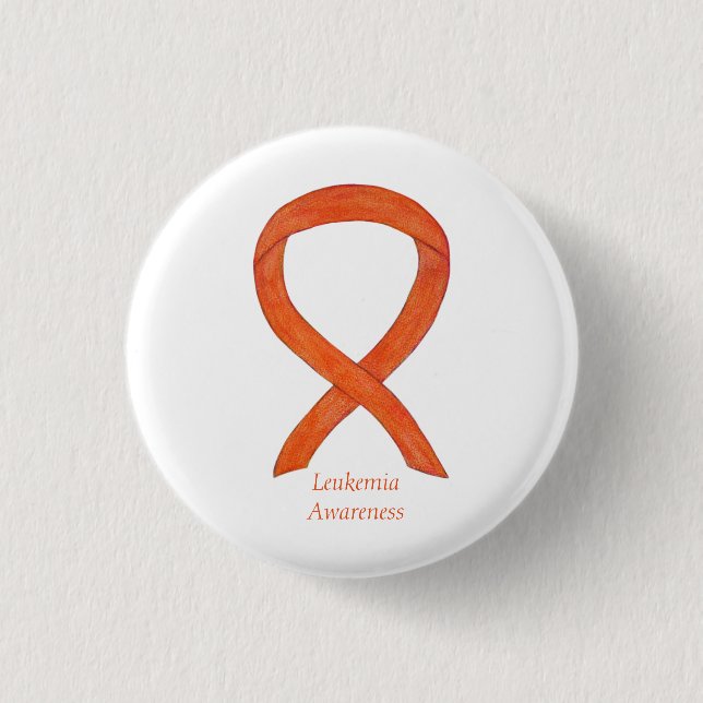 Leukemia Orange Awareness Ribbon Custom Art Button (Vorderseite)