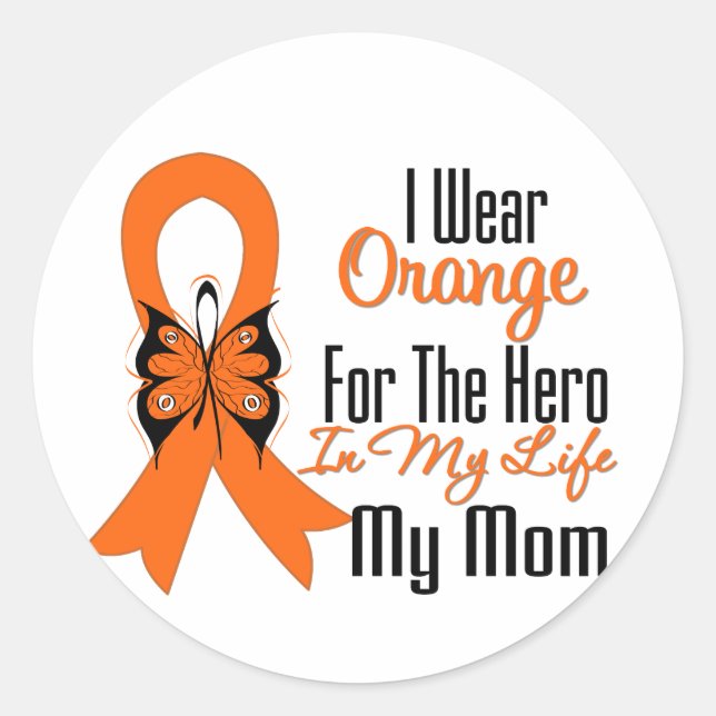 Leukemia Orange Ribbon Hero Meine Mama Runder Aufkleber (Vorderseite)