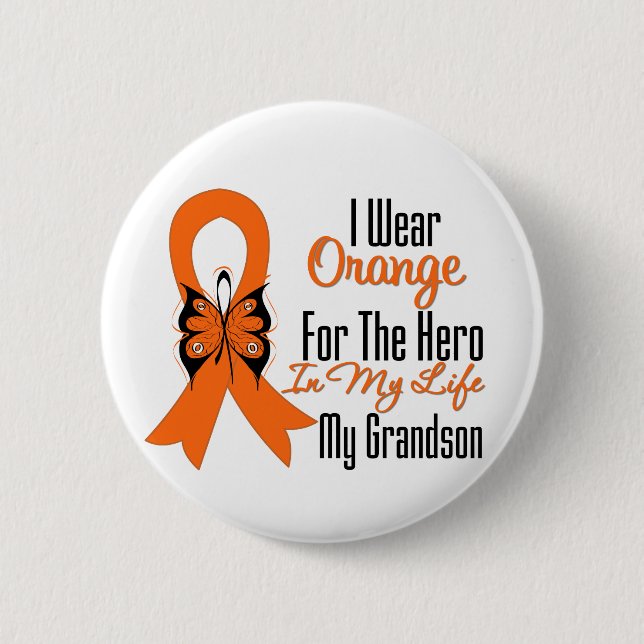 Leukemia Orange Ribbon Hero My Grandson Button (Vorderseite)
