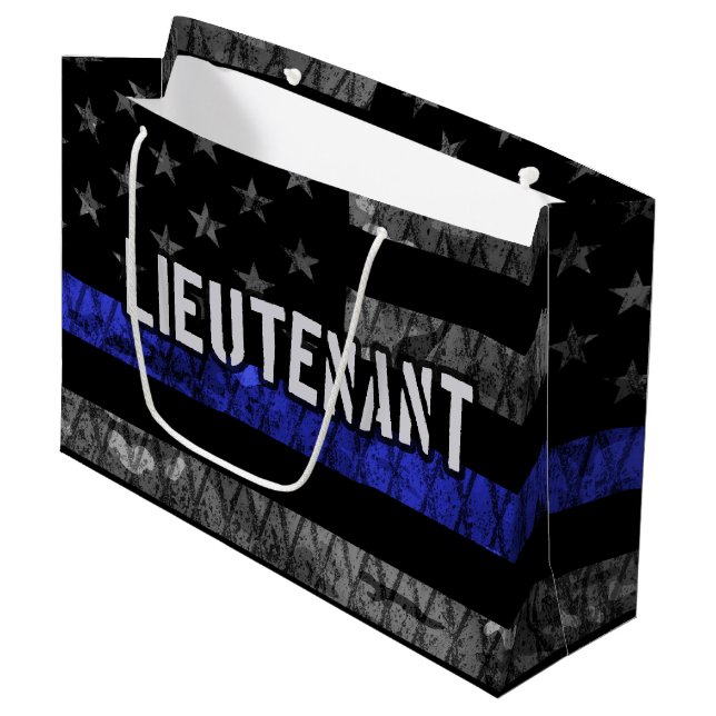 Leutenant Thin Blue Line Distressive Flag Große Geschenktüte (Vorderseite Schrägansicht)