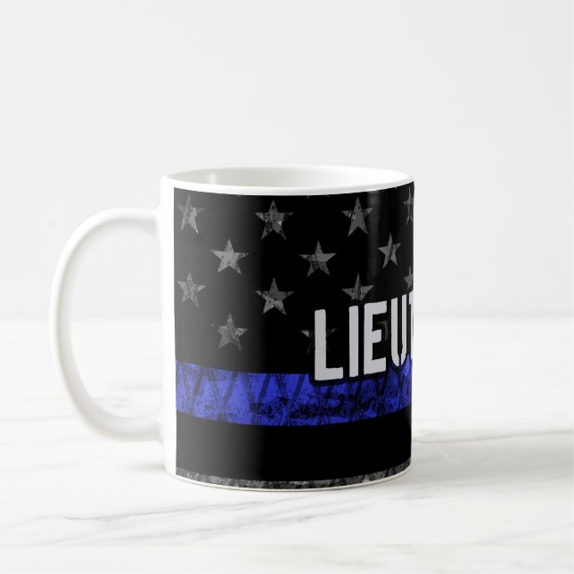 Leutenant Thin Blue Line Distressive Flag Kaffeetasse (Links)