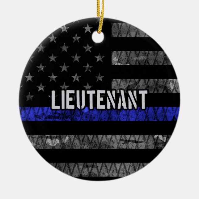 Leutenant Thin Blue Line Distressive Flag Keramik Ornament (Vorne)